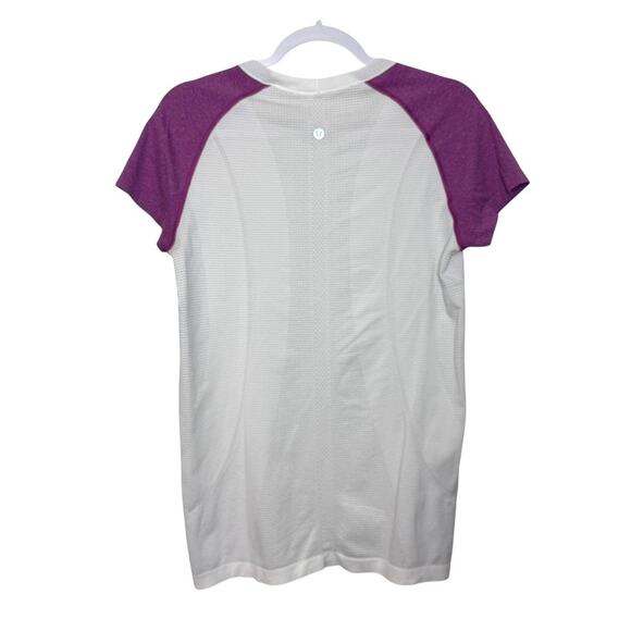 Lululemon Run Swiftly Tech Short Sleeve Women 12 White Ultra Violet Stretch Gym - Picture 2 of 6
